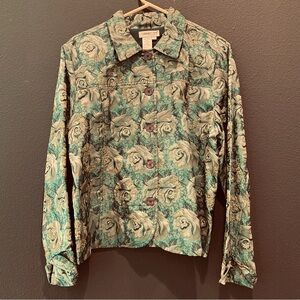 Coldwater Creek green gold sequin embellish jacket size L St. Patrick’s clovers
